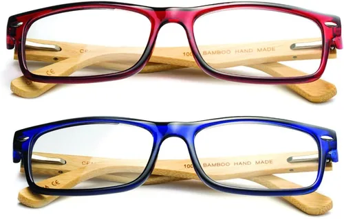 Vista 11 de Newbee Fashion Lentes transparentes Marco Rectángulo Marco Sin Prescripción Falso Gafas Paquete de 2 bambú negro y marrón