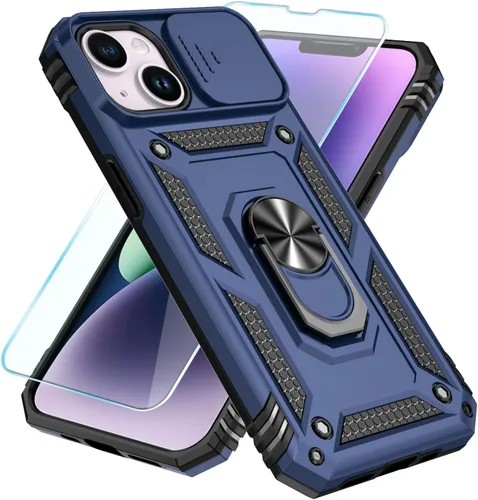 Vista 9 de SunStory Compatible con iPhone 13 Case/iPhone 14 Case con Protector de Pantalla HD y Cubierta de Cámara Deslizante y Soporte de Anillo Giratorio