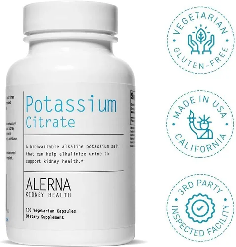 Vista 7 de Citrato de potasio 99 mg Suplemento dietético – Suplemento mineral de potasio para el equilibrio de electrolitos y soporte normal del pH – 100