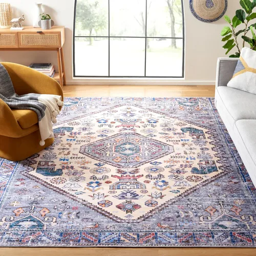Vista 17 de SAFAVIEH Tucson Collection - Alfombra lavable de 2 pies 6 pulgadas x 8 pies, beige y gris, antideslizante, ideal para zonas de alto tráfico en sala
