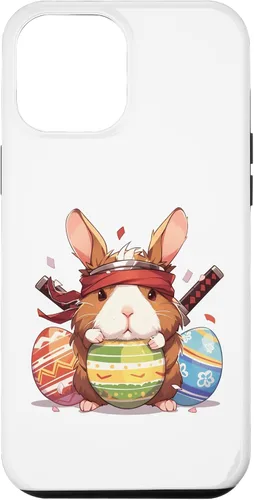 Vista 6 de iPhone 15 Colorful Easter Eggs Hunt Ninja Guinea Pig With Bunny Ears Case