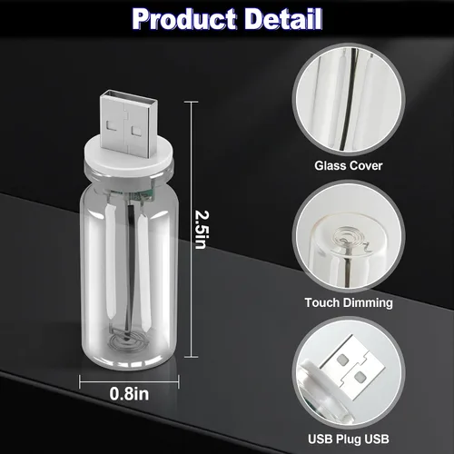 Vista 5 de SINGARO 2PCS Luces LED USB de noche para automóvil, lámpara retro para decoración de atmósfera automotriz, luces de ajuste táctil