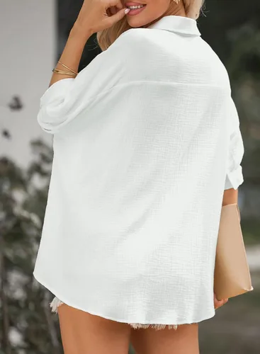 Vista 7 de Astylish Camisas de gran tamaño con botones para mujer, manga 34, cuello en V, texturizadas