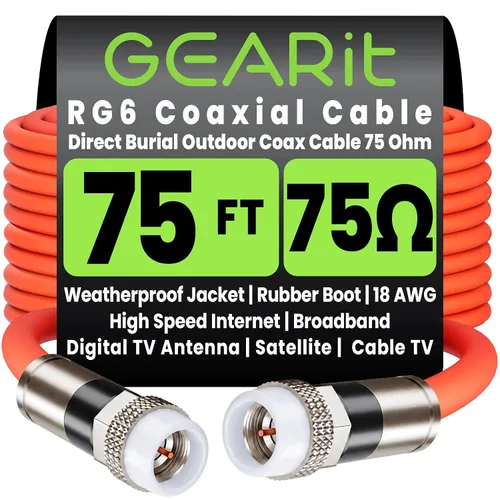 Vista 17 de GEARit Cable coaxial para enterramiento directo (15 pies) RG6 70 ohmios RF impermeable subterráneo en pared con protector de goma, Internet de alta
