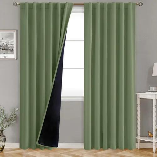 Vista 12 de BGment Cortinas 100% opacas beige de 63 pulgadas de largo con forro aislante térmico, bolsillo para varilla y lengüeta trasera de doble capa