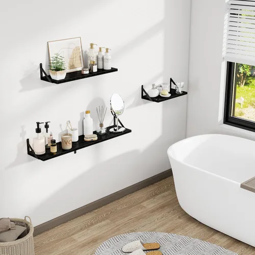 Vista 2 de Dreamland Estantes Flotantes Profundos para Pared, 16A x 8P Estantes Montados en Pared Juego de 2, Estantes Flotantes para Dormitorio con Soportes