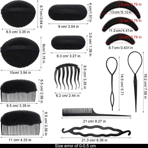 Vista 2 de 16 piezas de esponja para el cabello, herramientas de relleno de volumen, herramientas de trenzado simples, peines de base, accesorios de peinado