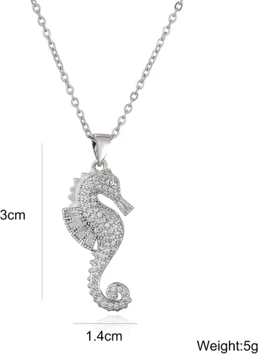 Vista 2 de Collar con colgante de caballito de mar con circonita cúbica chapada en oro de 18 quilates para mujer 17.7 "+2