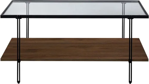 Vista 7 de Nathan James Asher Mid-Century - Mesa de centro rectangular con parte superior de cristal y estante de almacenamiento con acabado de madera con Negro