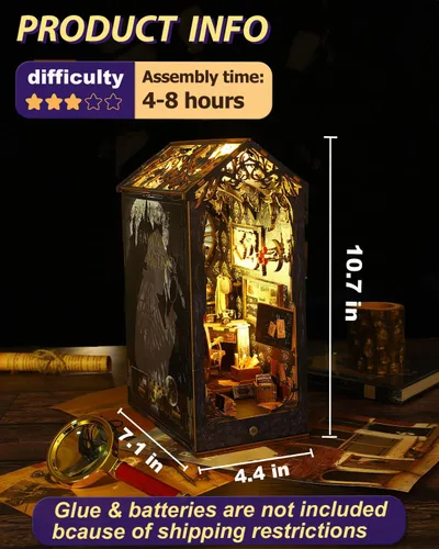 Vista 4 de Kit de manualidades para rincón de lectura DIY - Decoración de rompecabezas de madera 3D con LED, kit de manualidades para estantería con diorama