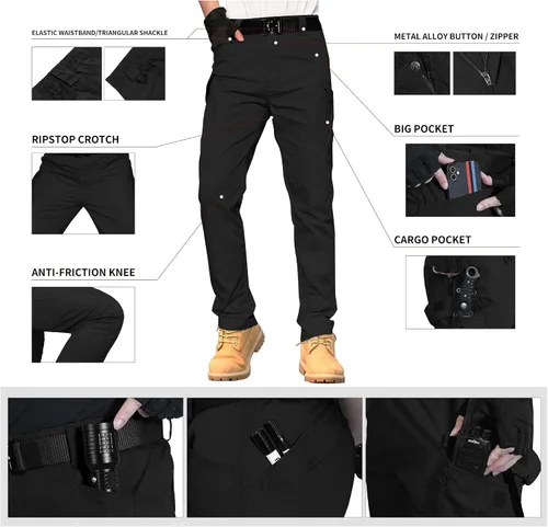 Vista 6 de solo soplo Pantalones tácticos para hombre, repelentes al agua, pantalones cargo para combate, senderismo, supervivencia al aire libre, camping