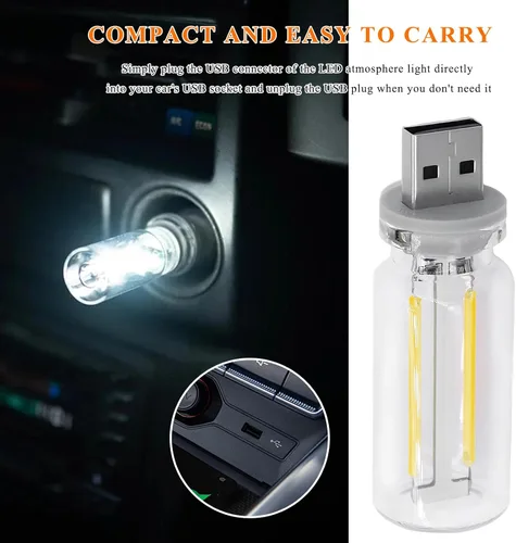 Vista 4 de Luz LED USB para el interior del automóvil, interfaz USB enchufable, luz ambiental retro, luces nocturnas de carga, lámpara de decoración