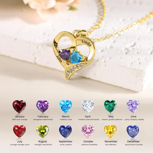 Vista 2 de Lam Hub Fong Collar con nombre para mujer, regalos personalizados para el día de la madre, collar de piedra natal para madre e hija, regalos