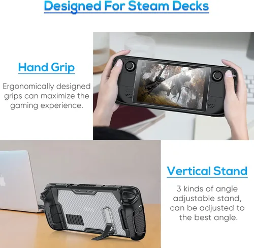 Vista 7 de Funda protectora para Steam Deck 2022, TPU suave anticolisión antiarañazos, con soporte magnético ajustable de 3 niveles, accesorios de funda