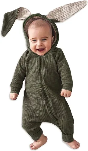 Vista 135 de Simplee Kids Enterizo con diseño de conejo de Pascua con capucha, para bebé, overol con cremallera y orejas largas