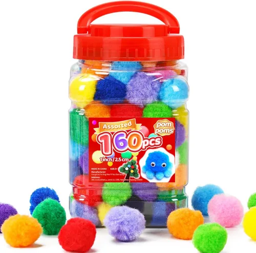 Vista 19 de IOOLEEM Pompones multicolores, 1000 bolas de pompón mullido de 0.39 pulgadas, pequeños pompones para proyectos de manualidades, festivales y Arco