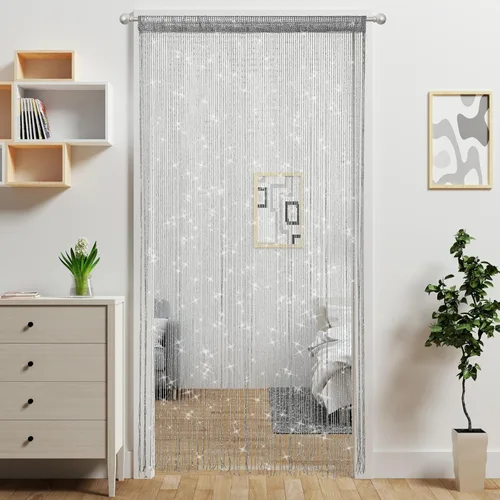 Vista 12 de 2 piezas de cortina de cuentas para puerta, divisor de habitación colgante, decoración de cuentas, panel de flecos con purpurina hippie para Negro