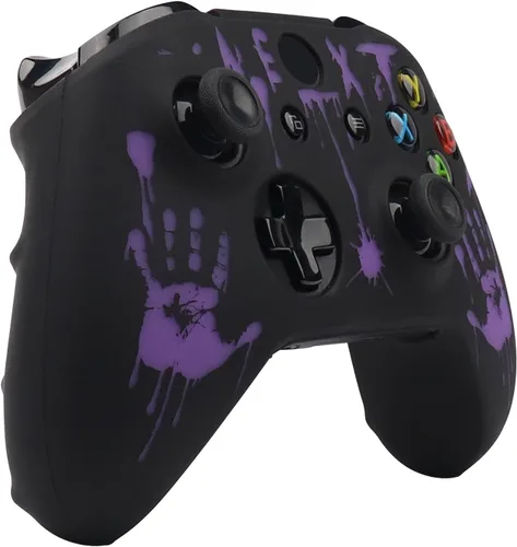 Vista 3 de RALAN Laser Purple Handprint Design Controller Skin with 4 Thumb Grips for Xbox One, Anti-Slip Silicone Controller Cover Protector Case Compatible