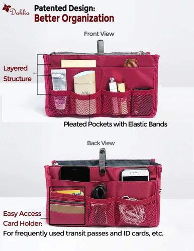 Vista 3 de Dahlia - Organizador de bolso rígido con compartimentos, 21 componentes (modelo patentado)