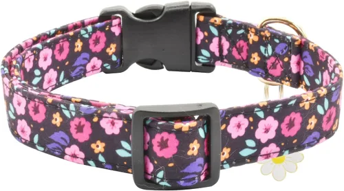Vista 4 de Lindo collar de algodón para perro, patrones de flores, collares suaves y ajustables para cachorros, para hembras, perros pequeños, medianos