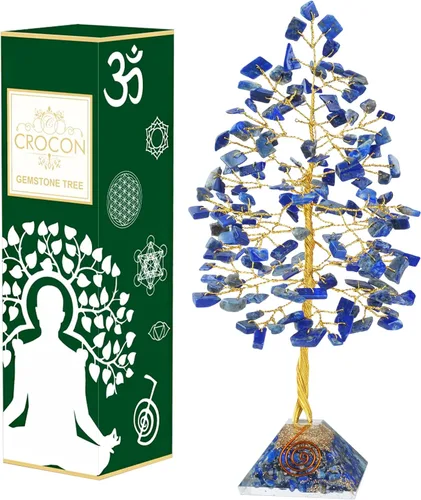 Vista 19 de Árbol de la vida de chakras de aventurina amarilla, árbol de cristal para energía positiva, decoración de Feng Shui, árbol de piedras preciosas
