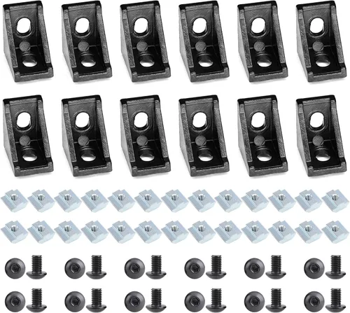 Vista 14 de Juego de 20 conectores de perfil de extrusión de aluminio de la serie 2020, 20 soportes de esquina, con 40 tuercas en T y tornillo hexagonal M5×8