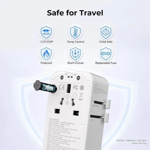 Vista 8 de Dyness Adaptador de viaje universal, 70W GaN Ultra-Slim, 4 puertos USB Blanco
