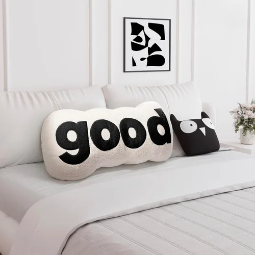 Vista 9 de Johnear Almohada de cabecera negra de felpa para lectura, almohada de apoyo para la espalda, almohada para cama sentada, sofá cama para adultos
