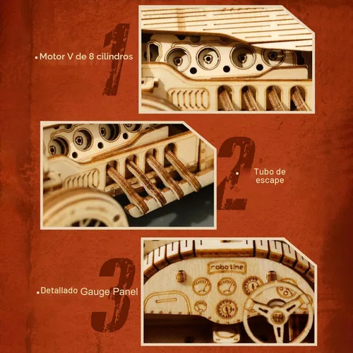 Vista 3 de ROKR Rompecabezas de madera 3D para adultos, modelo de coche mecánico, kit de vehículos de construcción de bricolaje, juguetes para rompecabezas