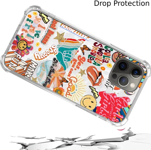 Vista 3 de Funda retro de Good Vibes con patrón de mariposa y cara sonriente compatible con iPhone 14 Pro, funda de collage de colores estéticos Trippy
