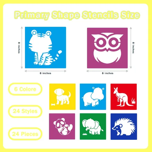 Vista 2 de Plantillas de 24 piezas, plantillas de dibujo grandes, plantilla de tiza, 8 pulgadas, juego de plantillas de forma lavable para manualidades, dibujo
