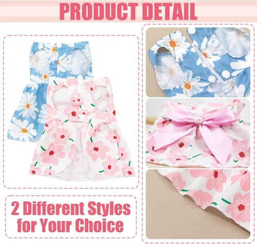 Vista 3 de 2 vestidos para perros pequeños, ropa para mascotas, vestidos de cachorro, vestido floral de verano, lindo vestido de gato femenino (S)