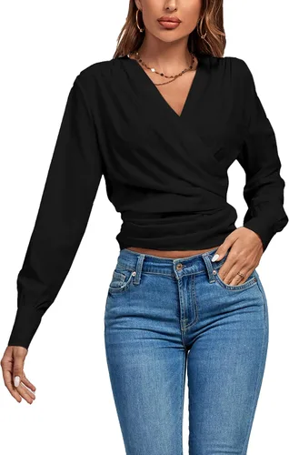 Vista 5 de LYANER Blusa de manga larga con cuello en V para mujer
