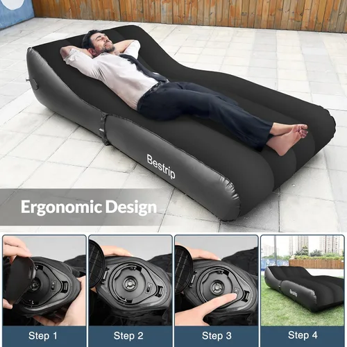 Vista 2 de Bestrip Sofá inflable con bomba incorporada – Sofá tumbona de aire de tamaño extra mejorado, cama portátil con bolsa de almacenamiento, cama