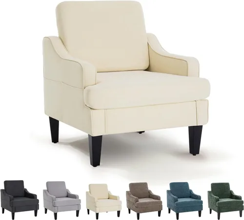 Vista 13 de Silla de acento moderna para dormitorio, silla de lectura tapizada con bolsillos laterales, sillas cómodas para sala de estar, sillón para sala