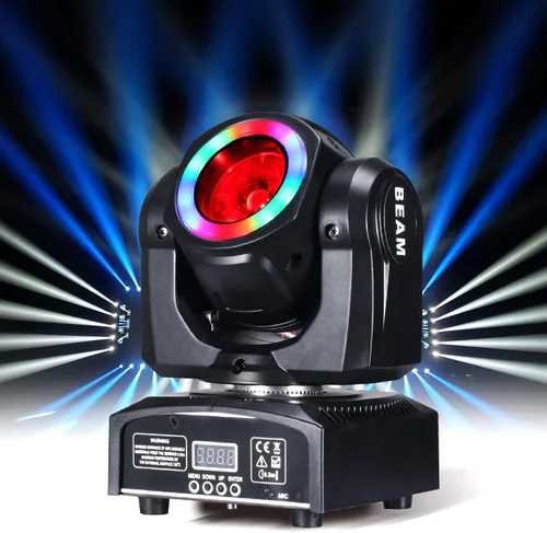Vista 8 de Luces de cabeza móvil de 60 W, luces LED de escenario, haz RGBW, tira de ciclo de halo para DJ, activación de sonido DMX 512 para eventos, fiestas