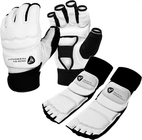 Vista 8 de Taekwondo Sparring Gear - Guantes protectores de manos y pies, color blanco, para boxeo, kickboxing, ajuste para adultos, hombres, mujeres y niños