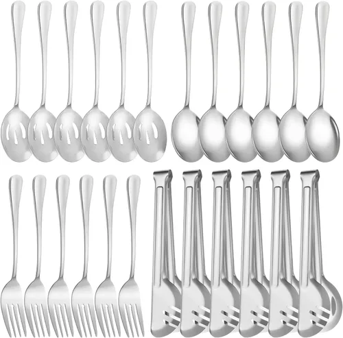 Vista 16 de Juego de 20 utensilios para servir, utensilios completos de acero inoxidable para bufé de catering para barbacoas de verano, parrillas, picnic
