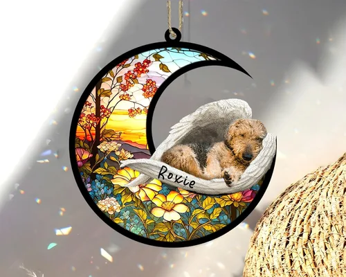 Vista 2 de Atrapasoles conmemorativo personalizado para perros, adorno navideño de Airedale Terrier, recuerdo por pérdida de mascota, regalos conmemorativos