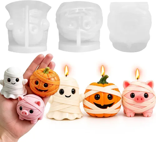 Vista 15 de Moldes 3D de fantasmas de Halloween para hacer velas, fundición de resina y decoración de bricolaje Halloween 3D ghost mold, reusable & flexible