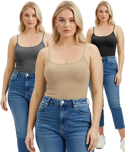 Vista 297 de Emmalise Camisola larga casual básica para mujer, con tirantes ajustables, top en capas