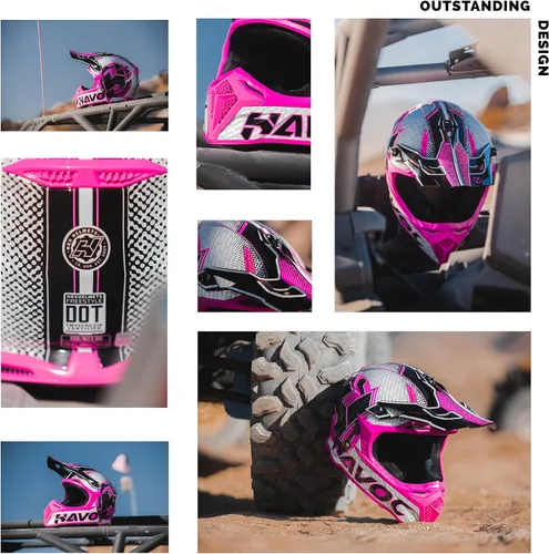 Vista 6 de HAX Havoc Fullface - Casco todoterreno para adultos, ATV Motorcross, moto de nieve, ligero, duradero y certificado por DOT para seguridad