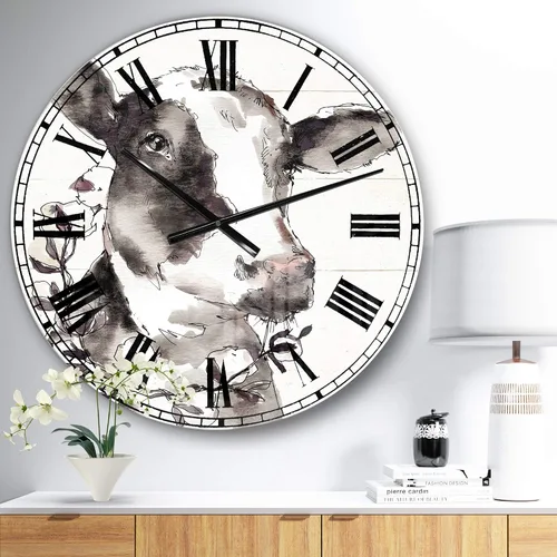 Vista 2 de DesignQ Reloj de pared con diseño de vaca y vida campestre para el hogar, dormitorio, baño, oficina, sala de estar