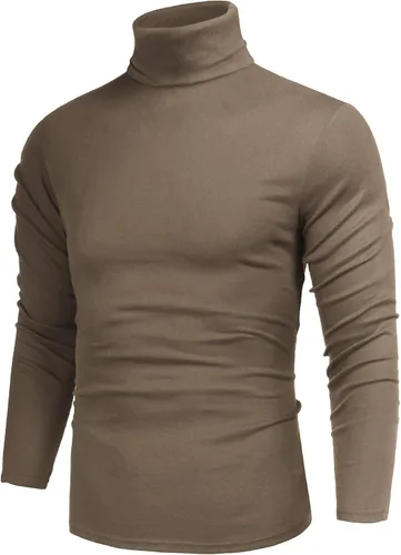 Vista 20 de Poriff - Suéter de cuello de tortuga térmico, de punto, liviano, casual, con corte entallado, para hombre Albaricoque