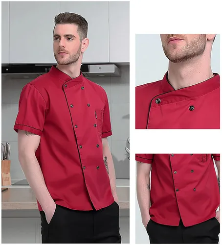 Vista 4 de XINFU Abrigo de Chef Unisex Manga LargaManga Corta Doble Botonadura Uniforme de Chef de Cocina