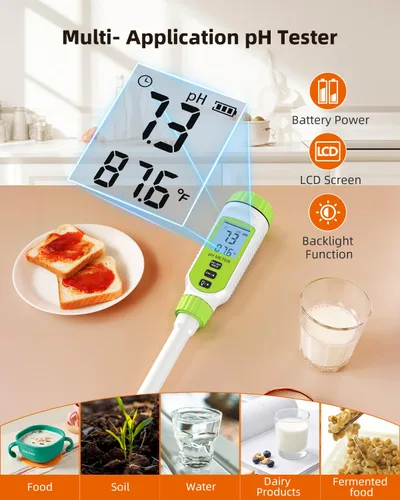 Vista 6 de Tadeto Medidor de pH digital multifuncional para alimentos, kit de prueba de pH de suelo de jardín de alta precisión con pantalla LCD ℃/℉