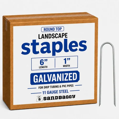 Vista 2 de Sandbaggy 100 grapas de paisaje de 6 pulgadas ~ SOD Staples Garden Stakes Round Pins