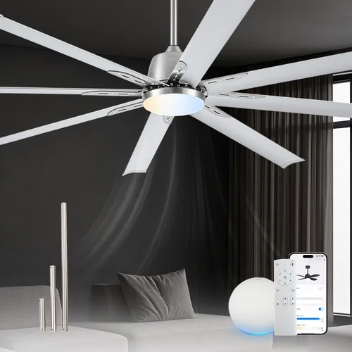 Vista 20 de Ventilador Celing de 72 pulgadas con luz y control remoto, ventilador grande con 8 cuchillas de aluminio negro, motor CC silencioso de 6