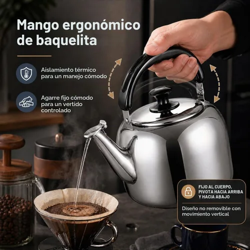 Vista 7 de Tetera Silbante para Estufa, de Grado Alimentario de Acero Inoxidable 316, Hervidor de Agua Rápido, Tetera de Cocina con Mango Ergonómico, Capacidad