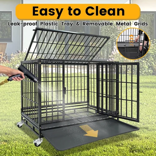 Vista 7 de Jaula apilable de 36 pulgadas para perros de alta ansiedad, medianos y pequeños, jaula indestructible a prueba de escapes para interiores con doble